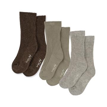 Konges Sløjd Rib Socks 3-Pack Soft Grey/Ment/Brown